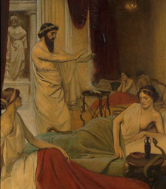 Patients sleeping in the temple of Aesculapius at Epidaurus, by Ernest Board. (Wellcome Collection / CC BY 4.0)